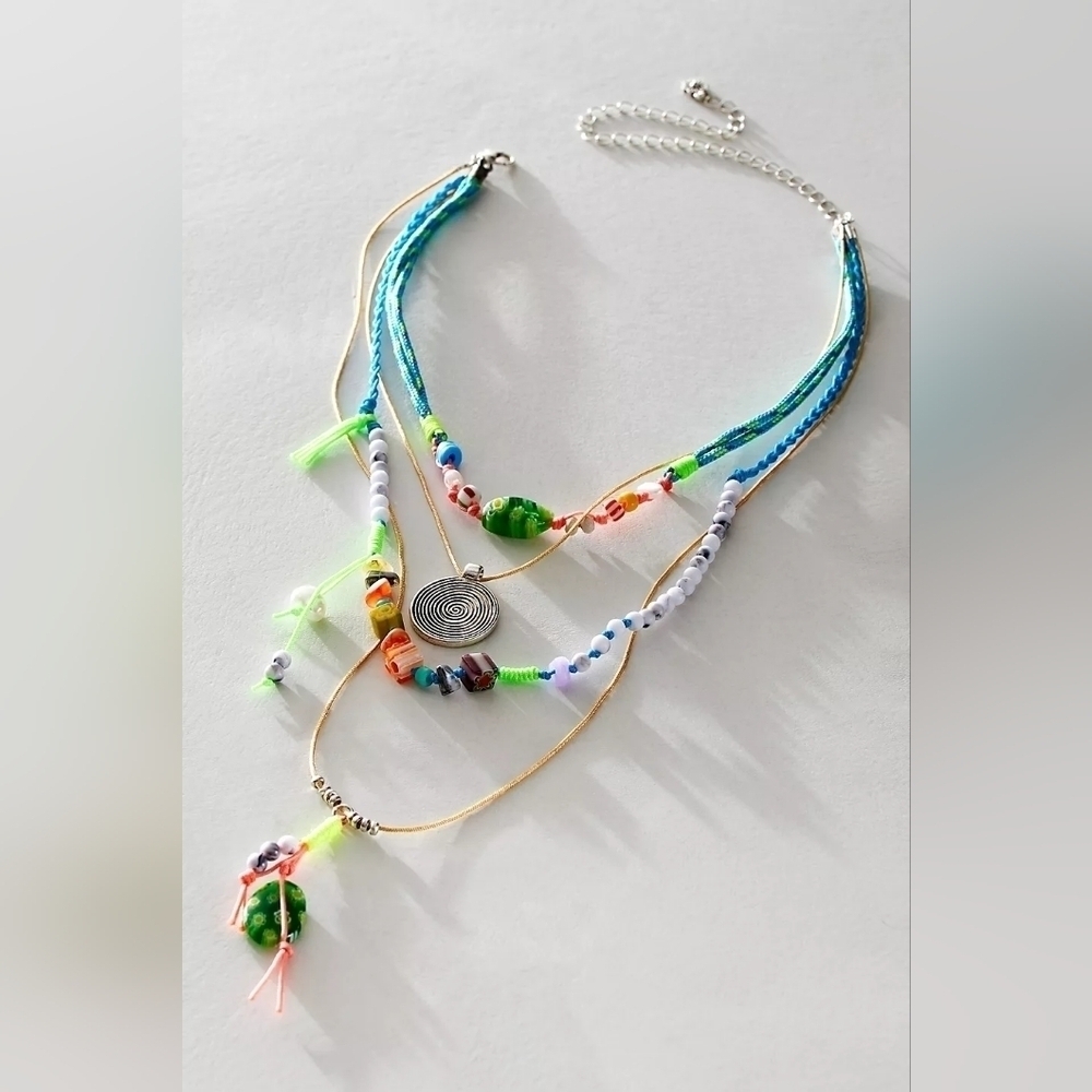 NWT Free People My Magic Layered Necklace Turquoise Blue Neon Multi
